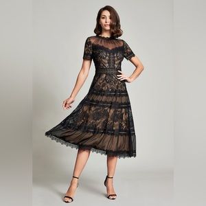Tadashi Shoji Illusion Sheer Lace Tea Length Dress